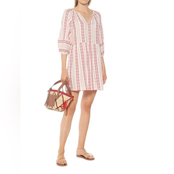 Velvet by Graham & Spencer Women's Boho Red White Long Sleeve Chambre Dress M - Picture 8 of 8